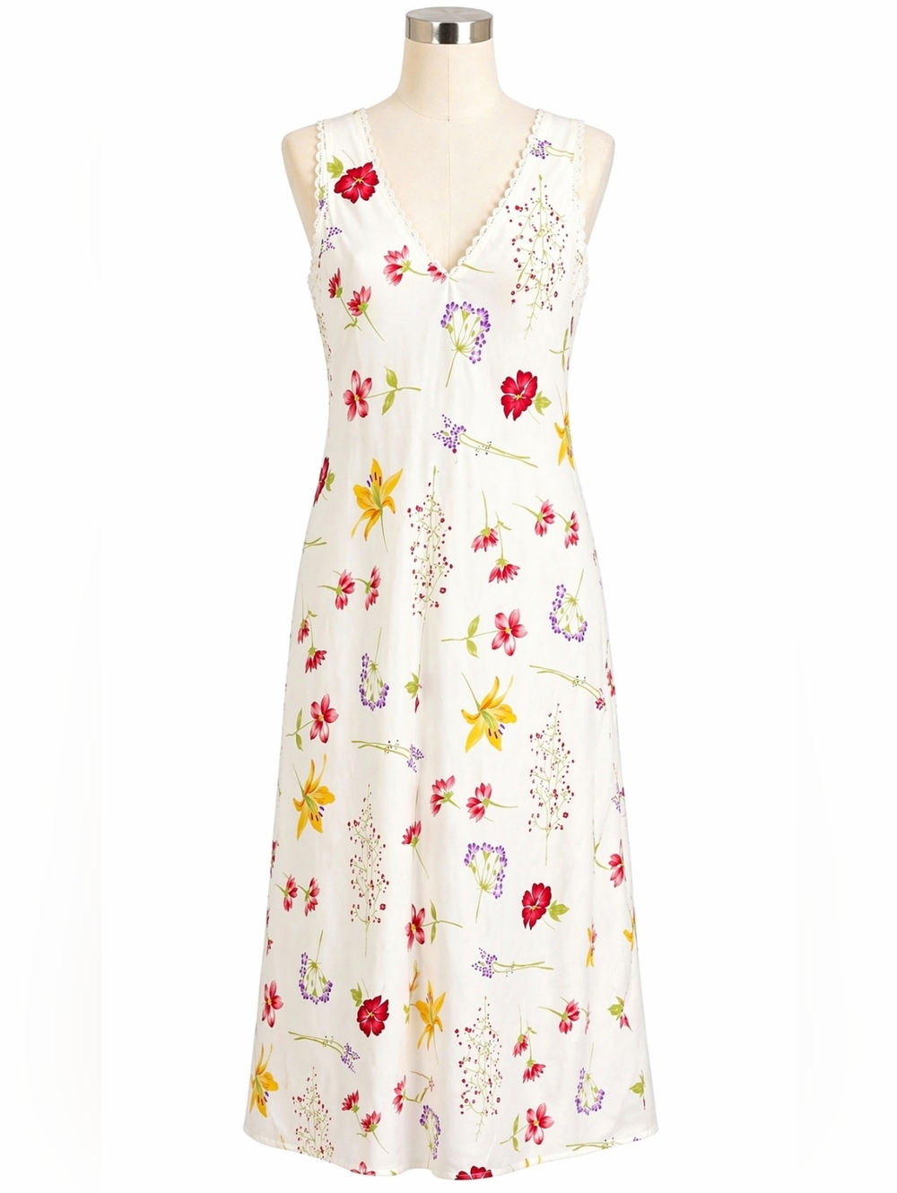 Cabernet Sleepwear Lace Trim Floral Maxi Slip Dress Nightgown Chemise S Petite